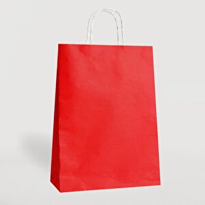 Büküm Saplı Kraft Kağıt Çanta Poşet Torba - Kırmızı - 25 Adetlik Paket