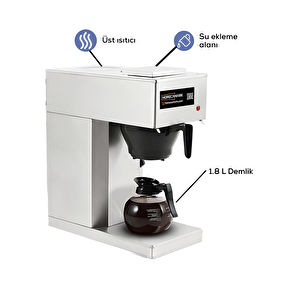Paslanmaz Çelik Profesyonel Filtre Kahve Makinesi 1,8 Litre Tek Cam Potlu