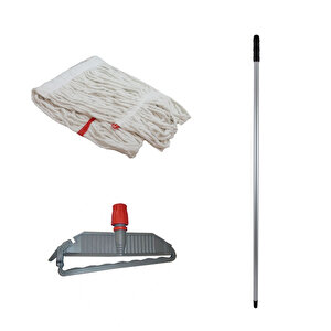 Geniş Yedek Islak Paspas Mop Takımı Seti - 3 Adet Geniş Islak Mop Başlığı  + Metal Sap + Mop Tutucu