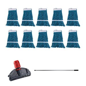 Cod-ex Çift Kovalı Temizlik Arabası Seti Yedek Mop Takımı - 10 Adet 17 Cm. Dar Mop + Mop Tutucu + Sap