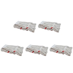 Geniş Yedek Islak Mop Paspas Ucu Başlığı Püskül - Pamuklu - 320 Gram. - 25 Cm. - Beyaz - 5 Adet
