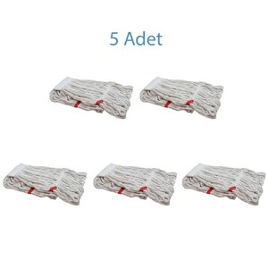 Geniş Yedek Islak Mop Paspas Ucu Başlığı Püskül - Pamuklu - 320 Gram. - 25 Cm. - Beyaz - 5 Adet