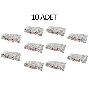 Geniş Yedek Islak Mop Paspas Ucu Başlığı Püskül - Pamuklu - 320 Gram. - 25 Cm. - Beyaz - 10 Adet
