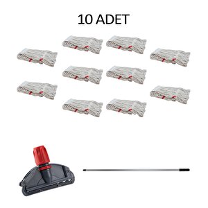 Cod-ex Dar Yedek Islak Mop Takımı - 10 Adet Beyaz 450 Gr. 17 Cm. Islak Mop + Metal Sap + Mop Tutucu