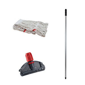 Cod-ex Dar Yedek Islak Mop Takımı - 10 Adet Beyaz 450 Gr. 17 Cm. Islak Mop + Metal Sap + Mop Tutucu