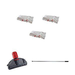 Cod-ex Dar Yedek Islak Mop Takımı - 3 Adet Beyaz 450 Gr. 17 Cm. Islak Mop + Metal Sap + Mop Tutucu