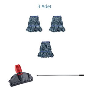 Cod-ex Çift Kovalı Temizlik Arabası Seti Yedek Mop Takımı - 3 Adet 17 Cm. Dar Mop + Mop Tutucu + Sap