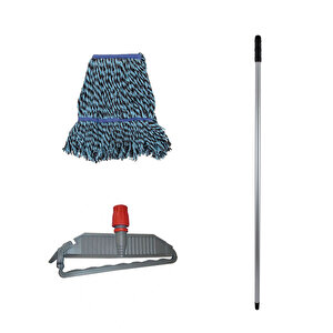 Cod-ex Geniş Yedek Islak Mop Paspas Takımı - 10 Ad 25 Cm. 500 Gr. Islak Mop + Mop Tutucu + Metal Vidalı Sap