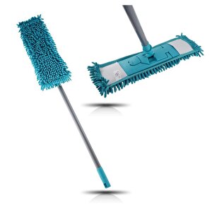 Makarna Şönil Kuru Nemli Palet Tablet Mop Yedek Seti Takımı - 10 Ad Mop + Mop Tutucu + Sap - 40 Cm.