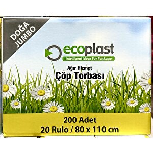 Ecoplast Jumbo Boy Siyah Çöp Torbası Poşeti - 300 Gr. - 90 Litre - 80 X 110 Cm / 10 Adetlik 5 Rulo