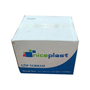 Niceplast Standart Büyük Boy Çöp Torbası Poşeti / 65 X 80 Cm / 10 Adetlik 50 Rulo / Koli