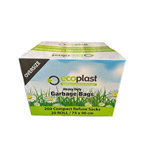 Ecoplast Battal Boy Siyah Çöp Torbası Poşeti - 300 Gr. - 75 X 90 Cm / 10 Adetlik 20 Rulo / Koli