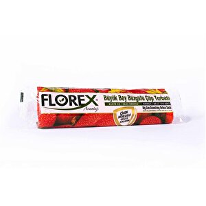Florex 60 Litre Büzgülü Çilek Kokulu Kırmızı Çöp Torbası Poşeti / 65 X 70 Cm. - 10 Adetlik 1 Rulo