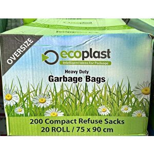 Ecoplast Battal Boy Siyah Çöp Torbası Poşeti - 300 Gr. - 75 X 90 Cm / 10 Adetlik 5 Rulo