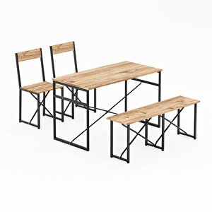 Mutfak Masası Bench Bank 120x60 Masa Set 2 Adet Sandalye Yemek Masası Çam 1225