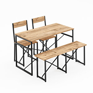 Mutfak Masası Bench Bank 120x60 Masa Set 2 Adet Sandalye Yemek Masası Çam 1225