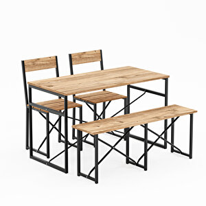 Mutfak Masası Bench Bank 120x60 Masa Set 2 Adet Sandalye Yemek Masası Çam 1225