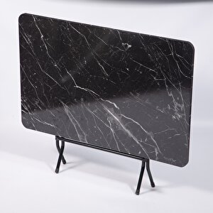 70x110 Siyah Mermer Desenli Katlanır Masa Ve 4 Adet Sandalye Seti 1131