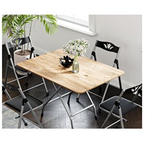 60x90 Atlantik Çam Katlanır Masa Ve 4 Adet Sandalye Seti 1126