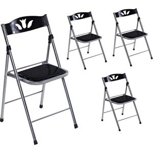 Kırma Sandalye Katlanır Koltuk Siyah 4 Adet 1088