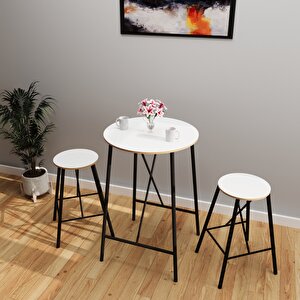 Bar Masası Mutfak Oval 2 Kişilik Yemek Masası Beyaz 1247