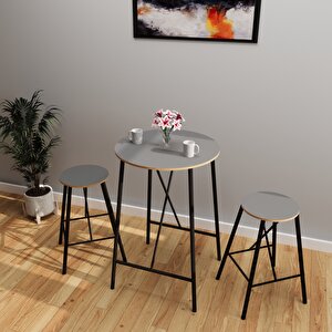 Bar Masası Bar Taburesi Mutfak Oval 2 Kişilik Yemek Masası Füme 1246
