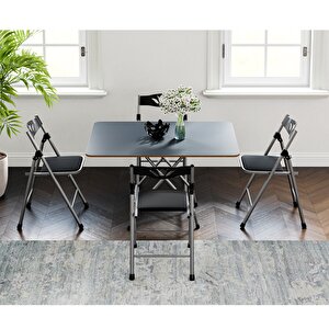 60x90 Füme Katlanır Masa Ve 4 Adet Sandalye Seti 1132