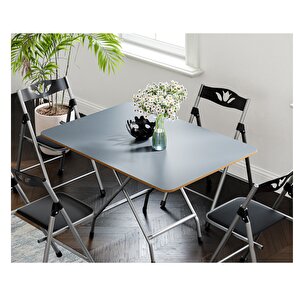 60x90 Füme Katlanır Masa Ve 4 Adet Sandalye Seti 1132