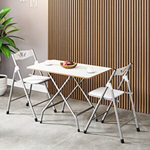 50x80 Beyaz Katlanır Masa Ve 2 Adet Sandalye Seti 1130