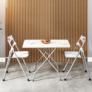 50x80 Beyaz Katlanır Masa Ve 2 Adet Sandalye Seti 1130