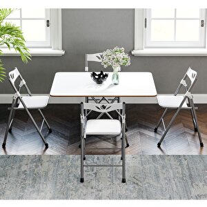 60x90 Beyaz  Katlanır Masa Ve 4 Adet Sandalye Seti 1129