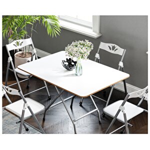 60x90 Beyaz  Katlanır Masa Ve 4 Adet Sandalye Seti 1129