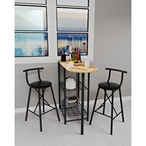 Mutfak Bar Masa Sandalye Takımı Katlanır Döşemeli Bar Sandalye 2 Kişilik Çam 1313