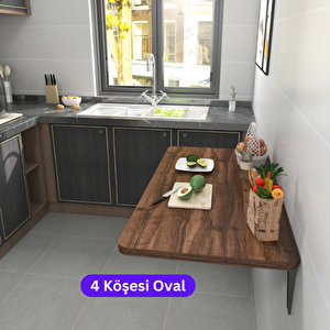 45x90 Cm 4 Köşe Oval Duvara Monte Kırma Katlanır Masa Ceviz Ahşap Desenli 45x90 cm