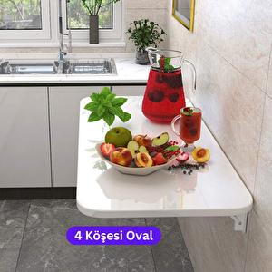 60x90 Cm 4 Köşe Oval Duvara Monte Kırma Katlanır Masa Parlak Beyaz 60x90 cm