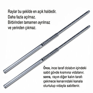 17mm Teleskopik İnce Çekmece Rayı 31cm - 2 Parça Set