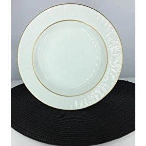 Sedef Altın Yaldızlı 22 Cm Çukur Yemek Tabak 12 Adet