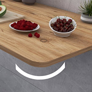 60x140 Cm 4 Köşe Oval Duvara Monte Kırma Katlanır Masa  Çam Ahşap Desenli