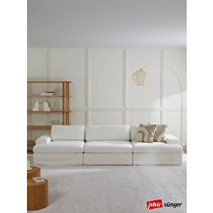 Mode Siesta Pro Kuş Tüyü Kanepe 3 Modül 01 Kırık Beyaz Keten Kumaş Işbir Sünger(Evinize Teslim) Kırık Beyaz