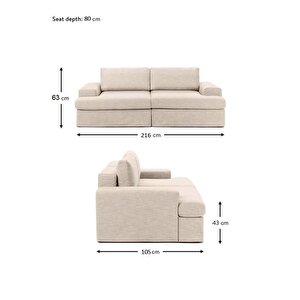 Mode Siesta Pro Kuş Tüyü Kanepe 2 Modül 05 Bej Keten Kumaş Işbir Sünger(Dairenize Teslim)