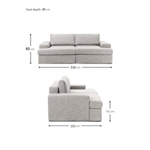 Mode Siesta Pro Kuş  Tüyü Kanepe 2 Modül 19 Gri Keten Kumaş Işbir Sünger(Dairenize Teslim)