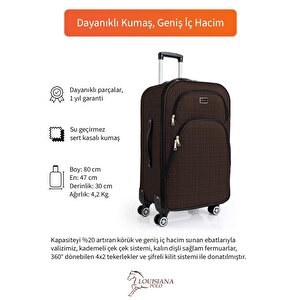 Büyük Boy 4 Teker Kumaş Valiz Kahve 1081