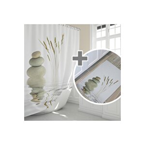 Zethome Stone And Reed Banyo Paspas Ve Tek Kanat Duş Perdesi 1x120x200 Set