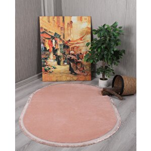 Modern Dekoratif Oval Spor Saçaklı Puffy Peluş Halı Yolluk 60x100 cm