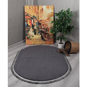 Modern Dekoratif Oval Spor Saçaklı Puffy Peluş Halı Yolluk 150x150 cm