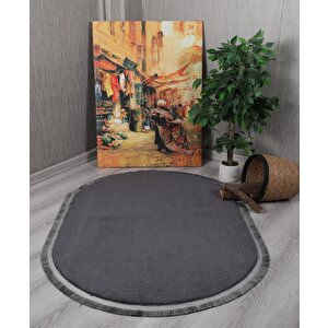 Modern Dekoratif Oval Spor Saçaklı Puffy Peluş Halı Yolluk 100x100 cm