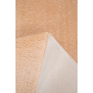 Modern Dekoratif Halı Jel Kaymaz Taban  Peluş  Puffy Yuvarlak  Bej Cappuccino 200x200 cm