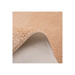 My Evilla Modern Dekoratif Halı Jel Kaymaz Taban  Peluş  Puffy Yuvarlak  Bej Cappuccino