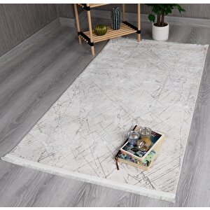 Modern Dekoratif Star Seri Krem Gri Dokuma Halı 80x300 cm