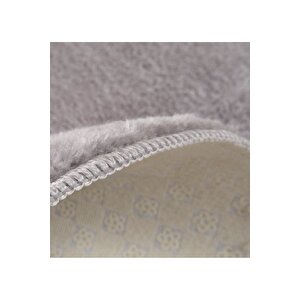Modern Dekoratif Halı Jel Kaymaz Taban  Peluş  Puffy Yuvarlak  Gri 150x150 cm